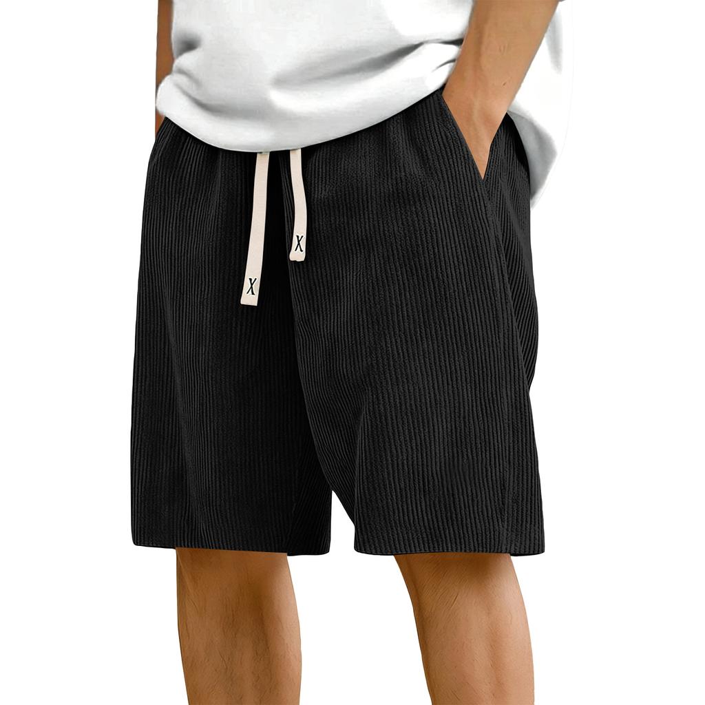 Men's Corduroy Casual Shorts Elastic Waistband Drawstring Outdoor Sports Shorts Lightweight Breathable Fabric Relaxed Fit