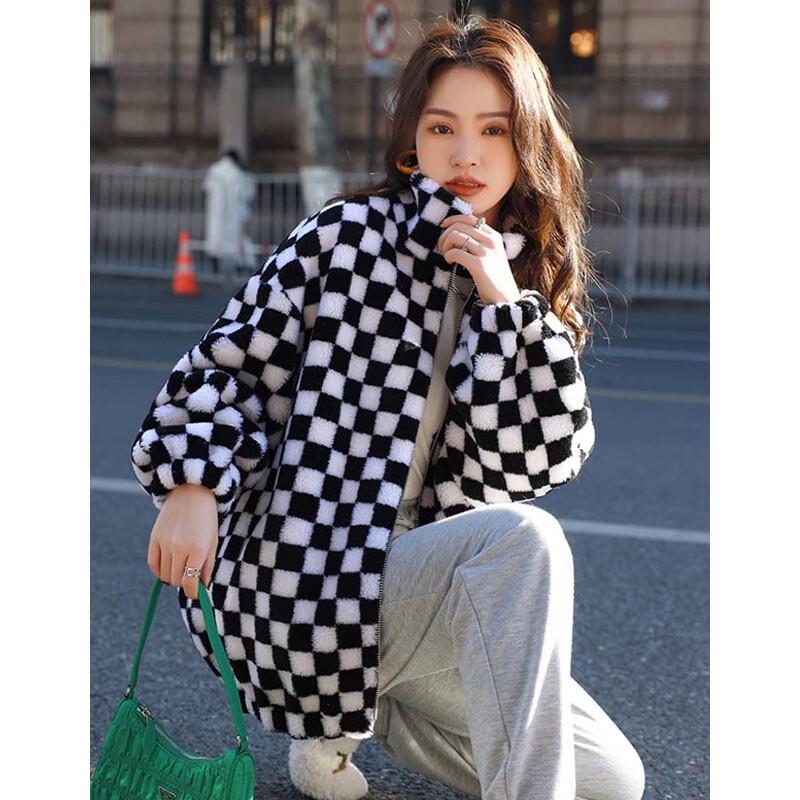 KAISER Women's Checkered Shearling Winter Coat