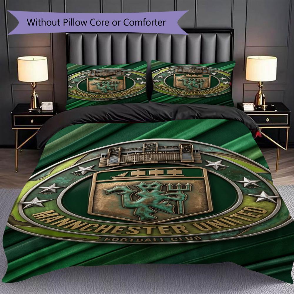 Manchester emblem purple background Bedding (1 * duvet cover + 2 * pillowcase, without core) 2D Flat Soft and comfortable Christmas birthday gift