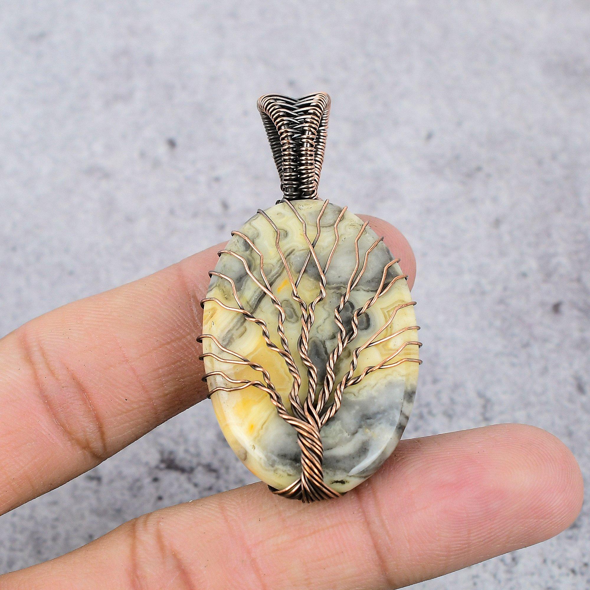 

Крейзи Лейс Агат Подвеска, обернутая медной проволокой 999 пробы, Украшения из драгоценных камней ручной работы, Подарки для жены, Совершенно новая подвеска