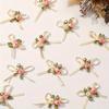 2pcs Beige Mini Flower Bow Ribbons for Gift Wrapping and Crafts, Gift Wrapping Ribbon