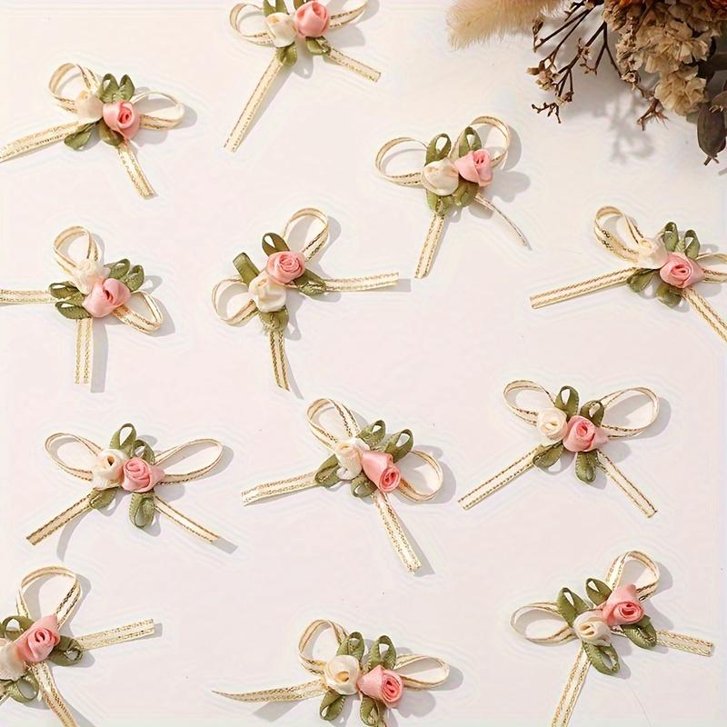 2pcs Beige Mini Flower Bow Ribbons for Gift Wrapping and Crafts, Gift Wrapping Ribbon