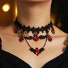 1pc Halloween Necklace Gothic Dark Style Bat Ruby Heart Pendant Party Costume Dress-Up Necklace Holiday Gift