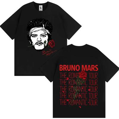 Rapper Bruno Mars The Romantic Tour 2026 Hip Hop Camiseta Masculina Feminina Impressão Dupla Face Algodão Manga Curta Camiseta Streetwear