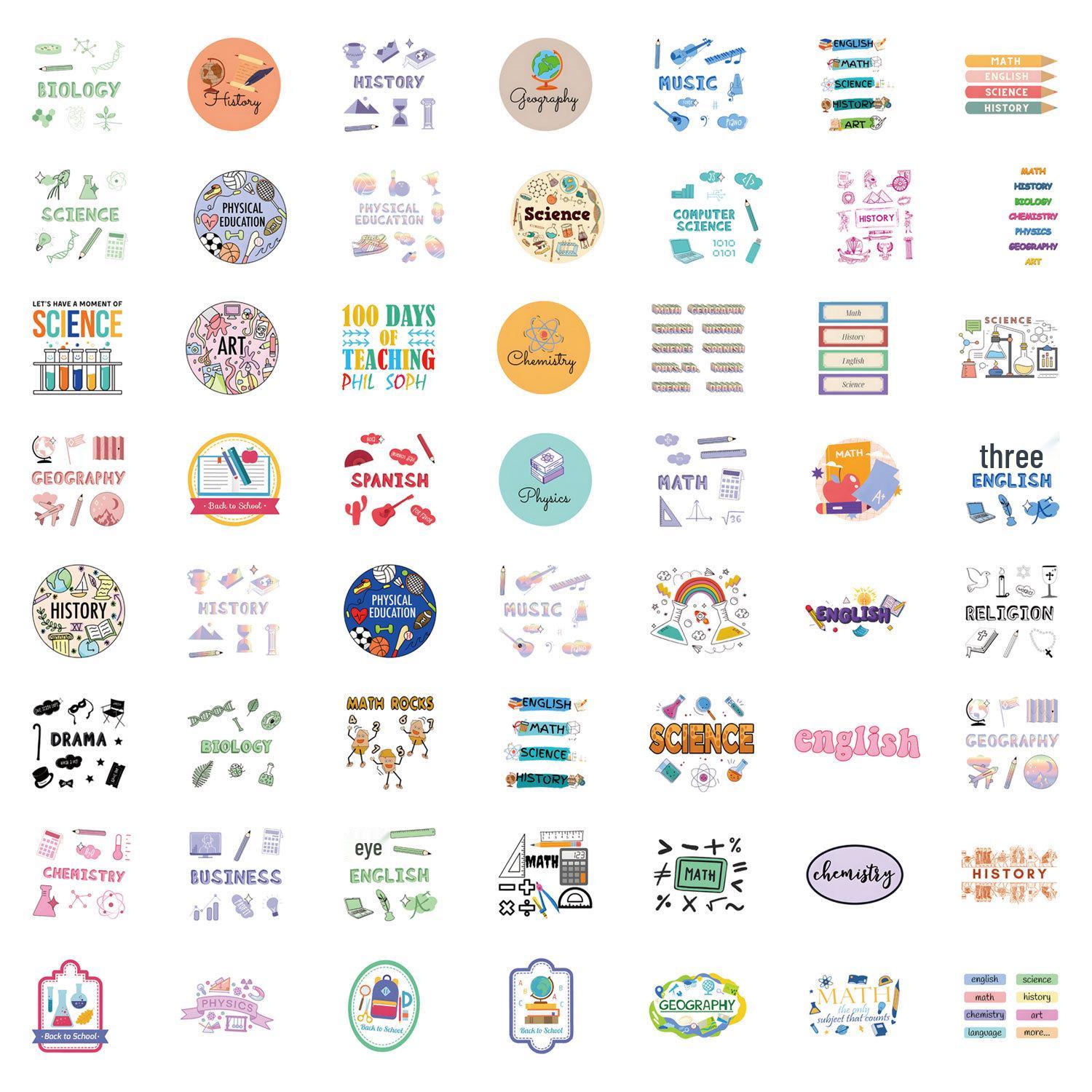 

55 Creative School Subject Doodle Stickers for Decorating Water Bottles & Laptops