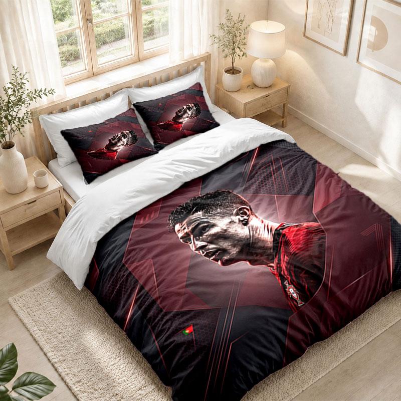 Bedding Set 1 Duvet Cover 2 Pillowcases Cristiano Ronaldo Print Bedroom Home Decoration