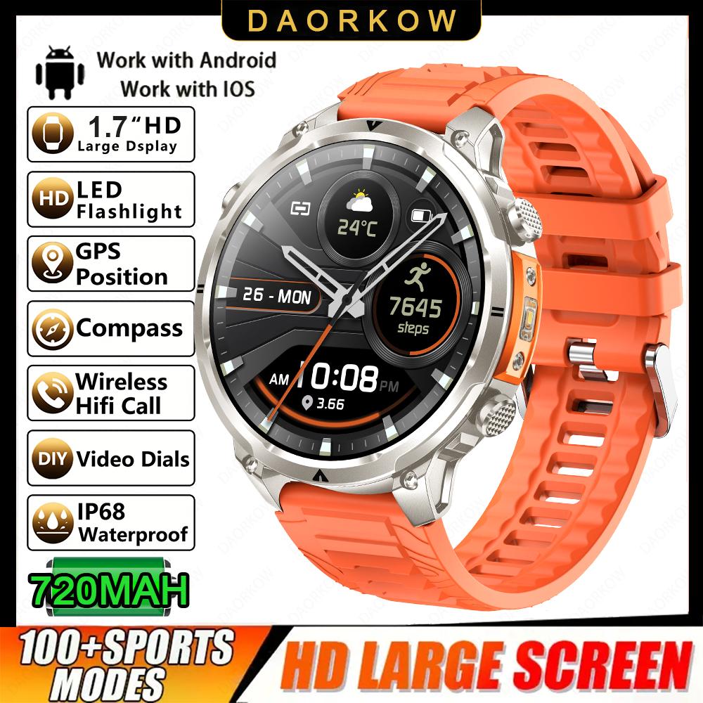 New Men GPS Smartwatch 1.7" HD Screen Military Call IP68 Waterproof 100 Sport Modes Smart Watch with 720mAh Large Battery