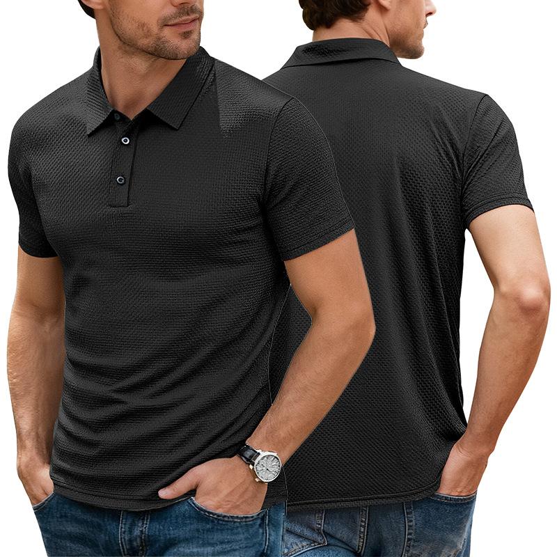 European and American Summer Ice Feeling Men's Short-sleeved Lapel Button European and American Elastic Casual T-shirt Polo Shirt