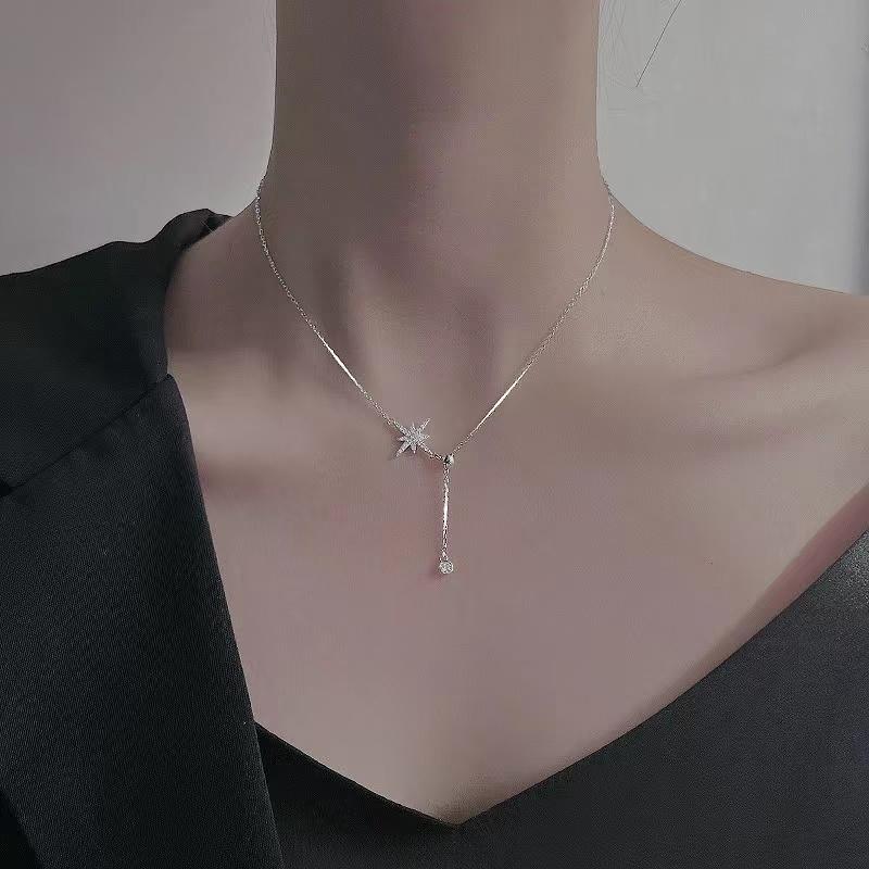 925 Silver Star Necklace Geometric Pendant Choker Birthday Gift Exquisite Jewelry Simple Charm Party