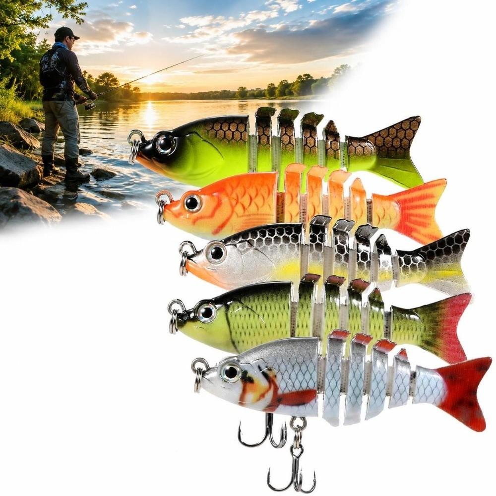 5PCS with Treble Hooks Jointed Swimbaits 6 Segment Artificial Fishing Lures Saltwater Fishing