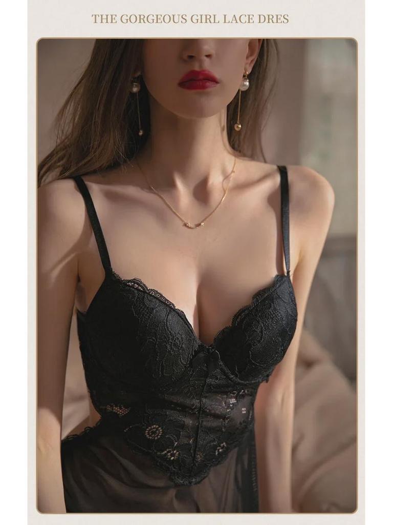 Luxuriöser Spitzen-Temptation-Pyjama – Atmungsaktives Tüll-Sling-Kleid für Damen