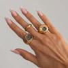 Kunjoe 3 Pcs/Set Inlaid Shine Acrylic Rhinestone Rings For Women Vintage Gold Color Metal Ring  Fashion New Luxury Jewelry