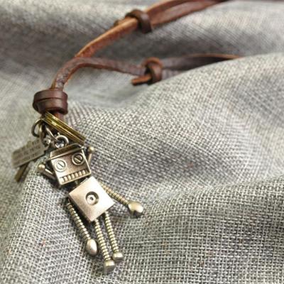 Retro Robot Pendant Necklace with Leather Sweater Chain