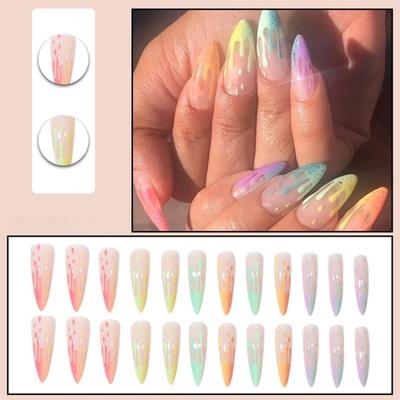 24Pcs Long Style Nail Patches Eco-friendly Tasteless Easy To Apply Wide Application Fake Nails Women Gift