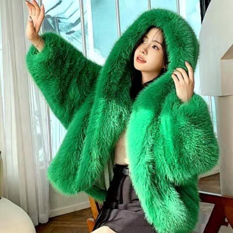 Winter Faux Fox Fur Cloak Hooded