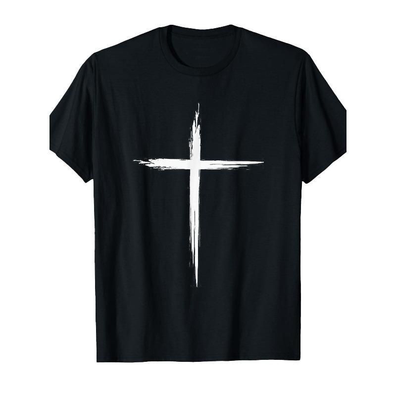 Faith Cross Tattoo T-Shirt - Religious Symbol Tee with Cross, Breathable Casual Wear Suitable for Layering or Outfits, Faith Expression Apparel