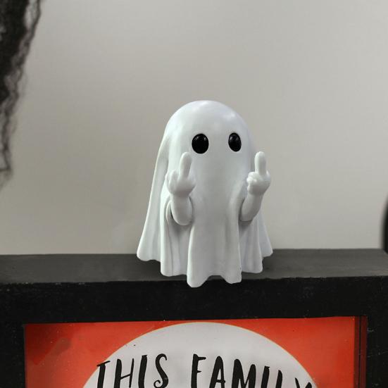 Halloween Finger Ghost Figurine Spooky Resin Light-up Ghost Statue for Halloween Home Tabletop Tray Shelf Decor