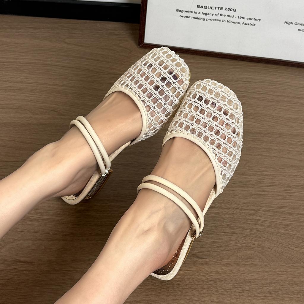 Women Dress Shoes Women's Square Toe Hollow Out Sandals Woman Slipper Designer Flat Elegant Shoe Sheepskin Inner Layer