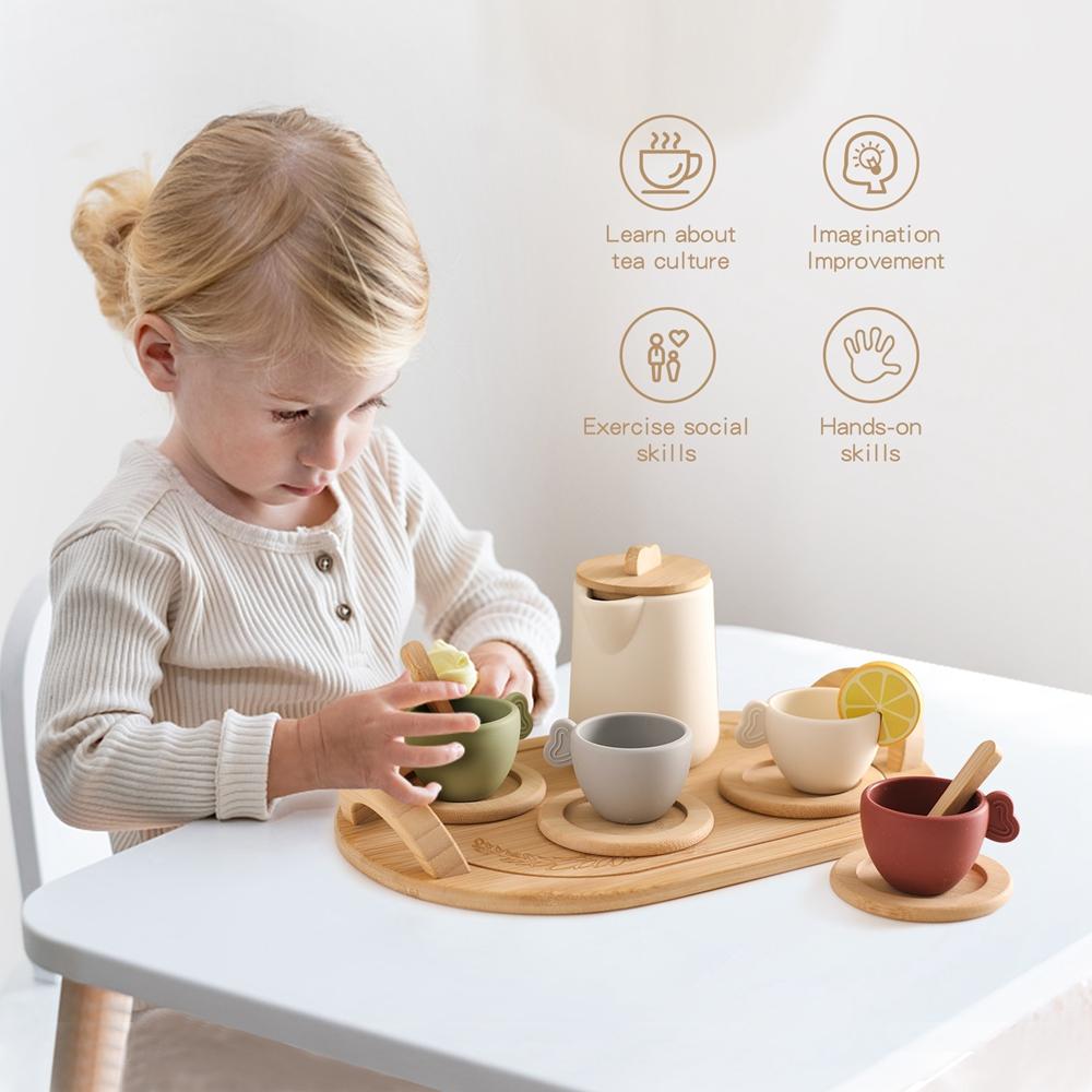 Children Tea Set Montessori Toys BPA Free Silicone Afternoon Tea Teathings Toys Kids Cosplay Play House Educational Toy Gifts