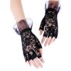 Women Bride Short Gloves Nightclub Hollow Out Lace Gloves Dancing Party Half Finger Gloves Pleated Cuff Decor Mitten