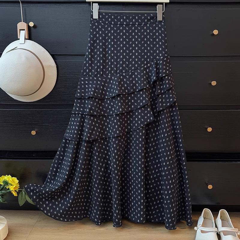 

Qooth French Polka Dot A Line Skirt Asymmetrical Ruffles Mermaid Skirts Elegant Casual Slimming Skirts QT2601 One Size чорний
