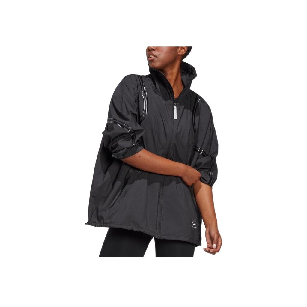 Adidas X Stella McCartney Color Block Striped Casual Stand Collar Jacket Women Jacket Black HR2212