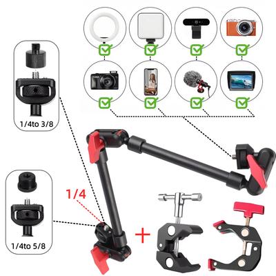 22 Inch 57cm Adjustable Magic Arm with Super Clip Camera Bracket Hinged Arm Friction Magic Arm Camera Installation with 1/4 Inch