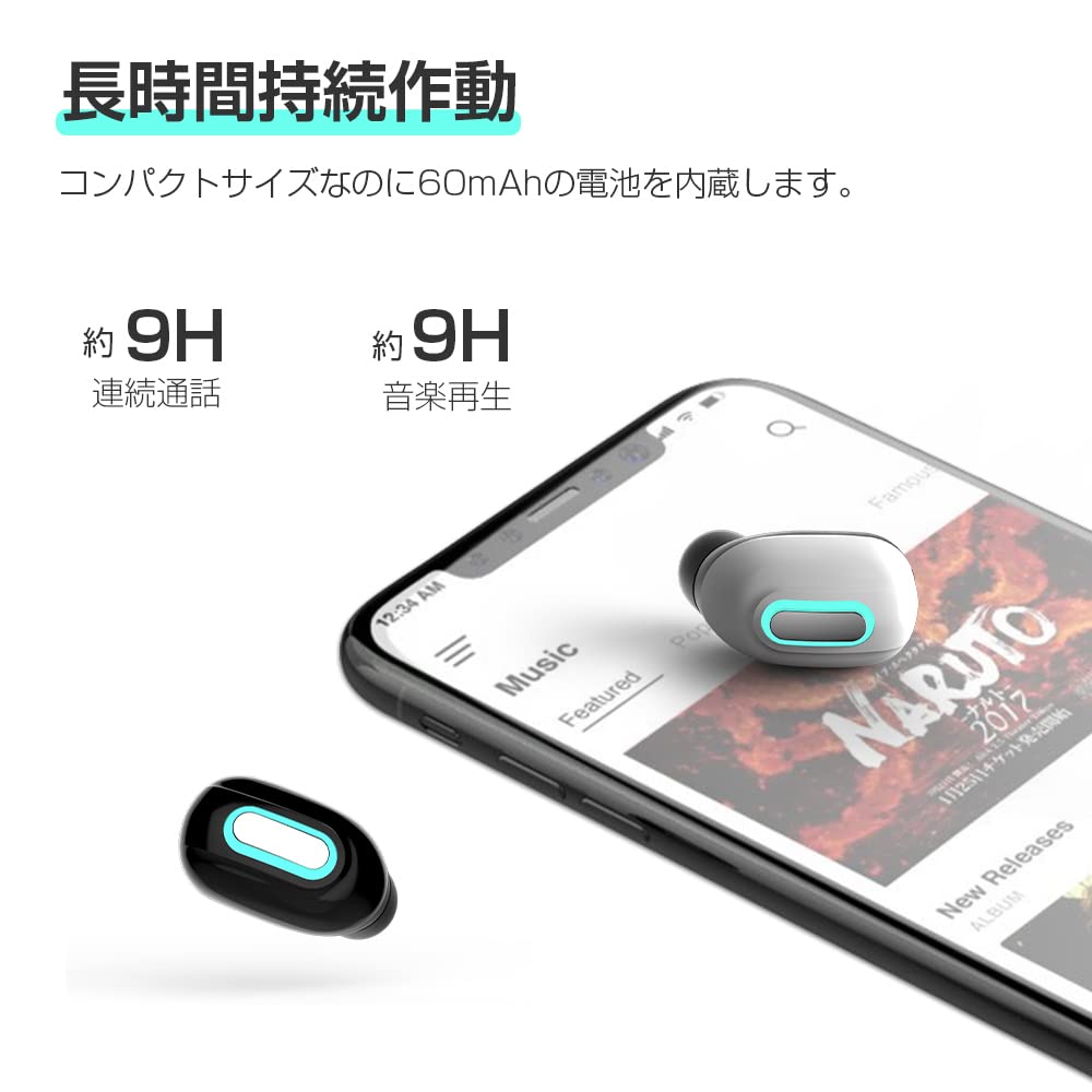 SLuB Wireless Single Ear Bluetooth Audio Quality Earbuds, Headset, 5.3, Hands-Free Calling, Ultra-Small, Built-in Microphone, High-Resolution (White)