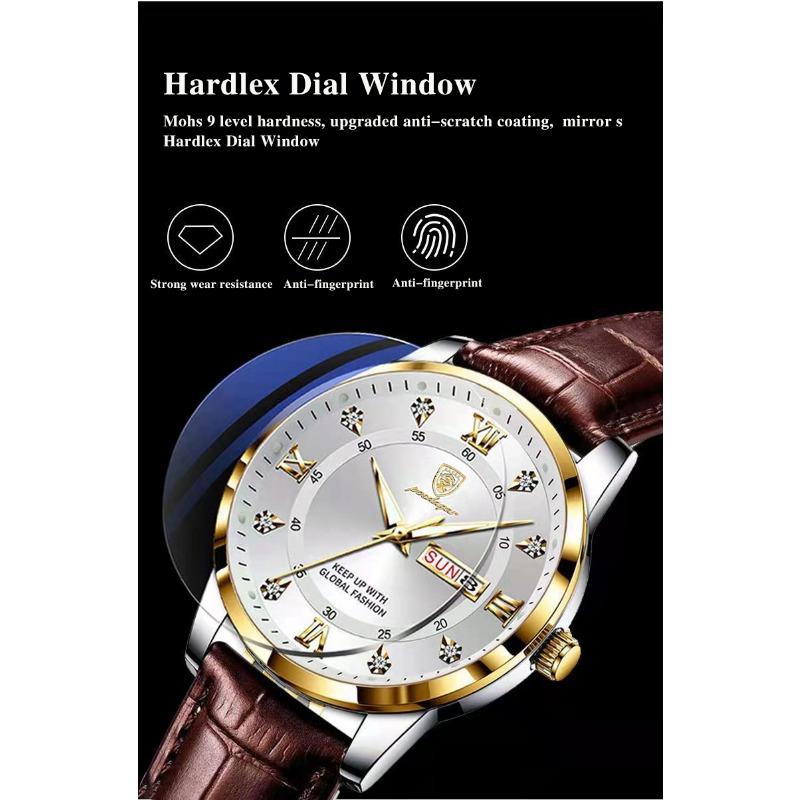POEDAGAR Casual High Quality Men Watch Waterproof Luminous Leather Original Wristwatch Quartz Business Watches for Men Reloj