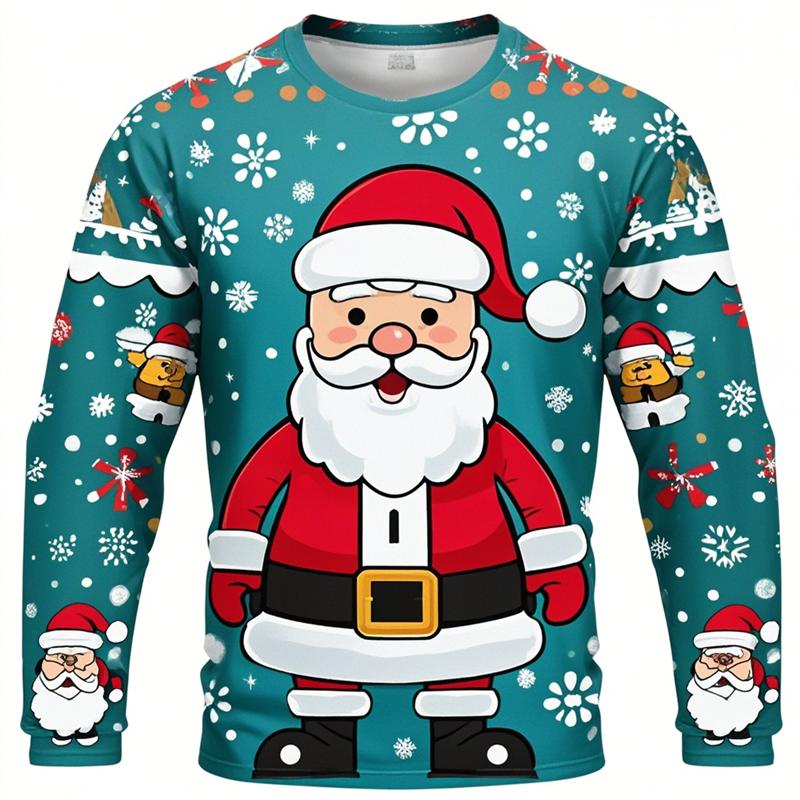 Joyeux Noël Père Noël Impressions 3D T-shirt à Manches Longues Homme Populaire Y2k T-shirts Vêtements de Sport Hauts à Col Rond Automne Vêtements Unisexe