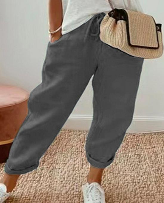 Pantalones Largos de Algodón para Mujer 2024 con Bolsillos y Cordón Elástico