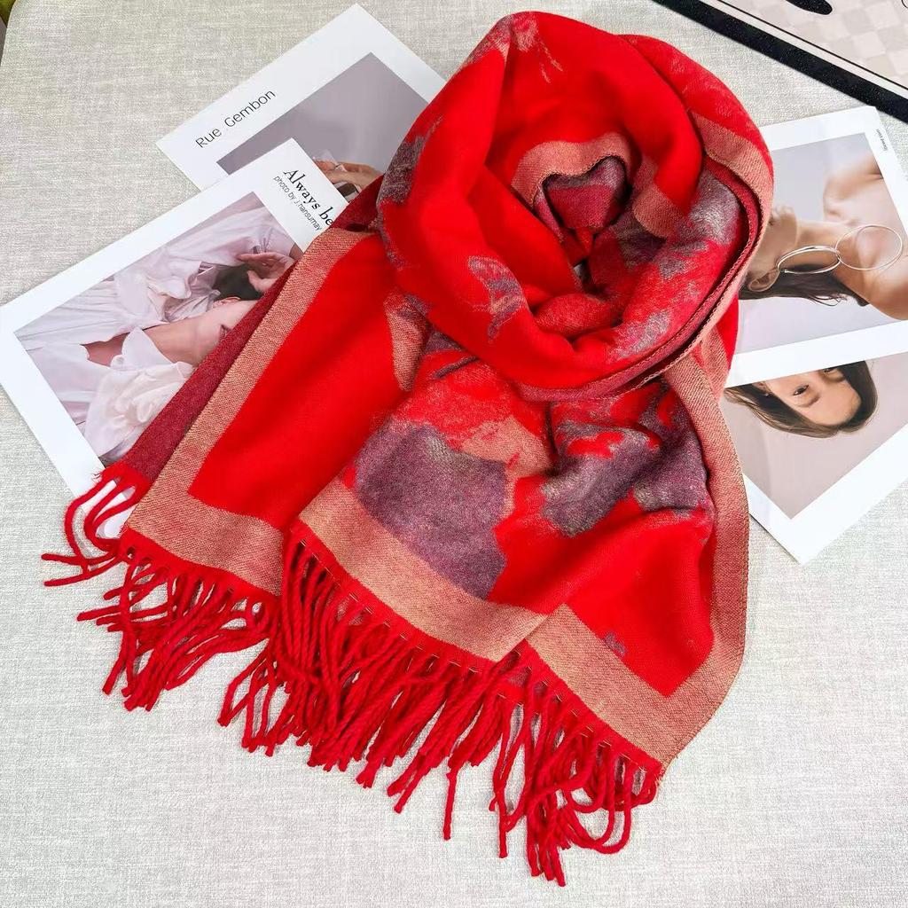 Elegant Ethnic Style Double-Sided Scarf – Women's Soft, Thick, Warm Shawl for Autumn & Winter
