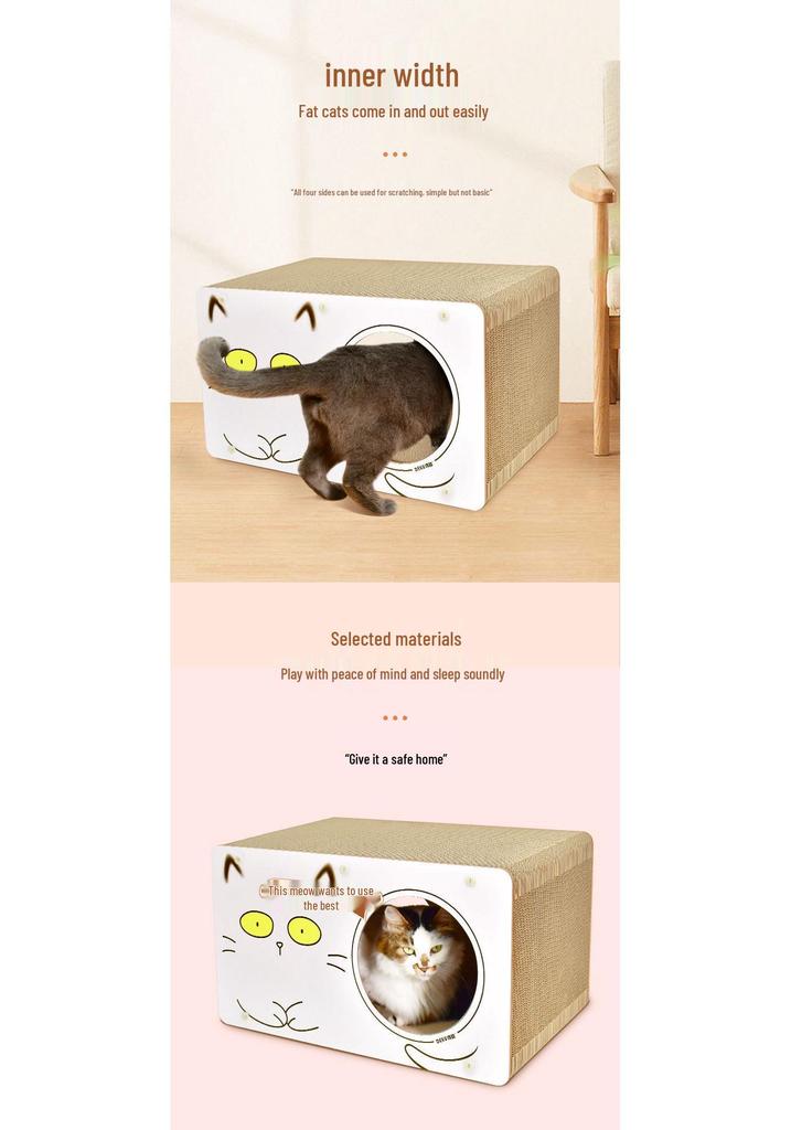 Corrugated Cardboard Cat Scratching Box and Nest - Large, No Shedding, Free Mint