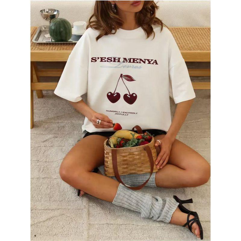 Western Style New Fashion Casual Loose Print round Neck Short sleeve T-shirt Top Printed T-shirt Top