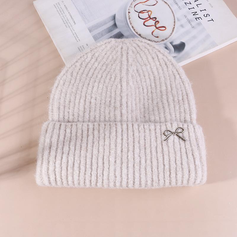 Korean Sweet Bow Hat for Women  Autumn and Winter Woolen Hat Large Head Circumference Versatile Warm Ear Protecting  Face Showing Small Knitted Hat