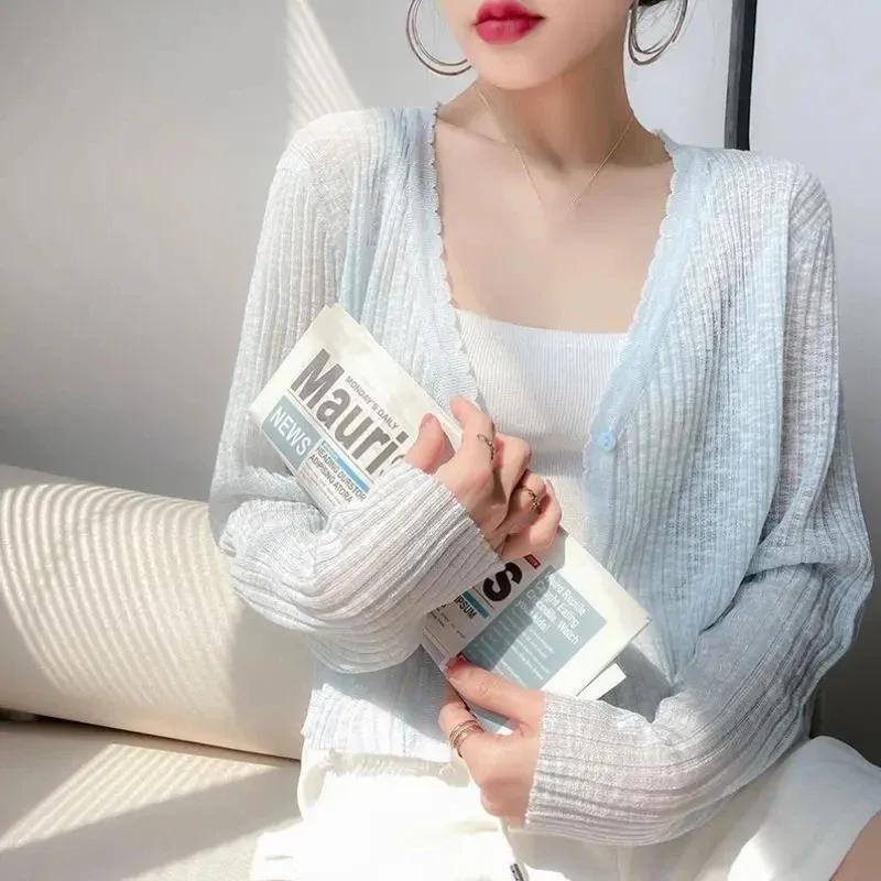 WTEMPO Ladies Casual Solid Color Lace Sunscreen Shawls Coats Women's Spring Summer Casual Versatile Thin Breathable Cardigans