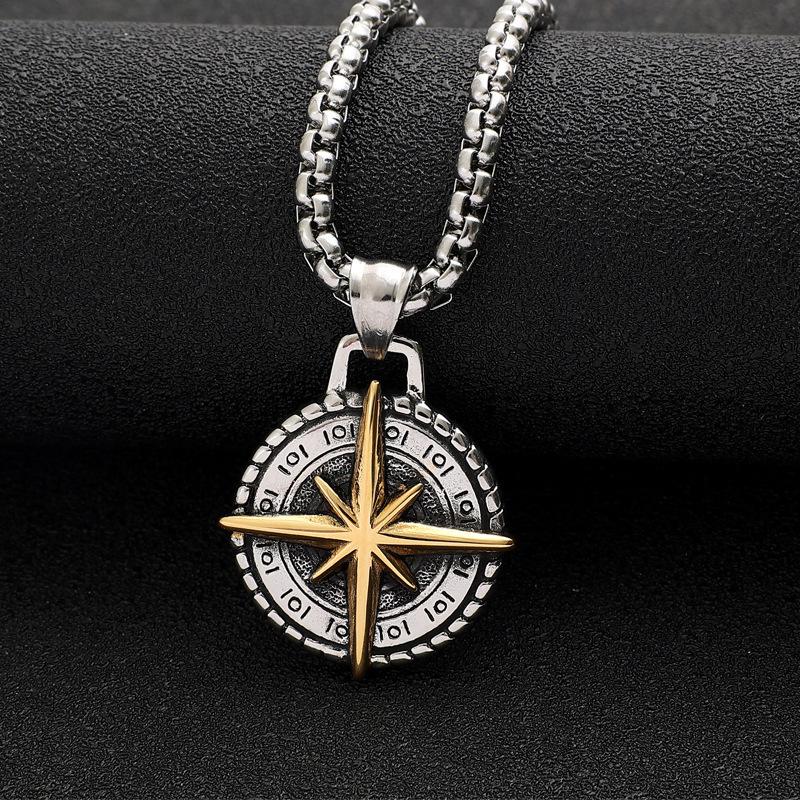 Titanium Steel Compass Retro Necklace Necklace Accessories Retro Titanium Steel Punk Pendant Men's Pendant