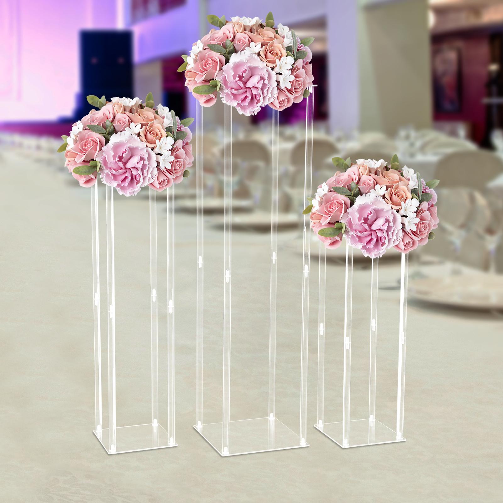 

Набор акриловых свадебных подставок для цветов из 3 частей, Современная прямоугольная стойка для цветочной экспозиции, 60 см 80 см 100 см Многоярусный держатель для центральной композиции чистый