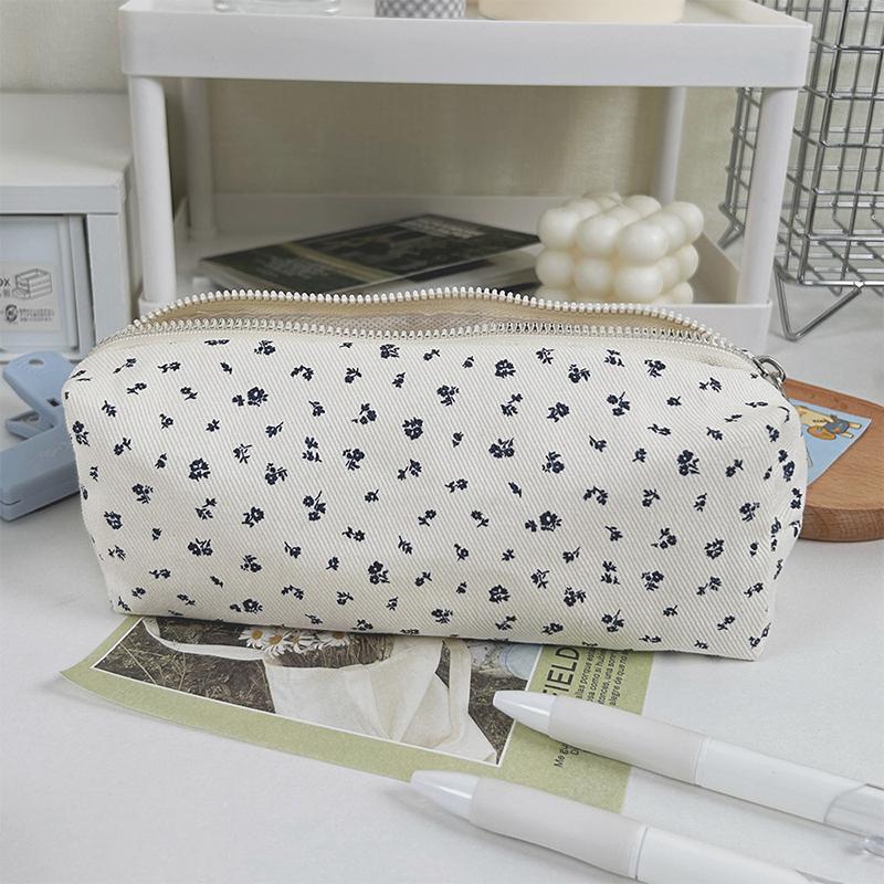 Cartoon Floral Printing Pen Bag Student Grils Stationery Bag Large Capacity Pencil Case Multifunctional Stationery Organizer