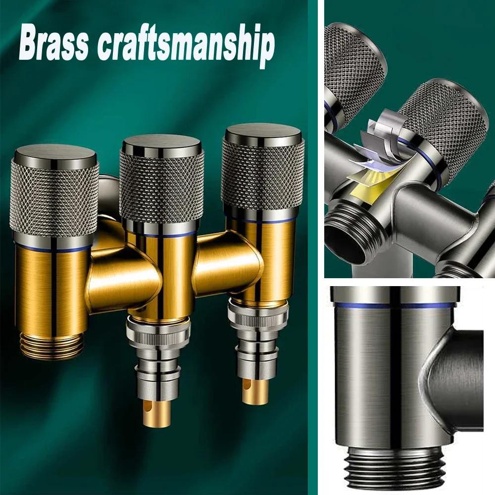 1-teiliges Eckventil für die Toilette, Eckventil für die Toilettenspülung mit einem Eingang und zwei Ausgängen, doppelt geöffneter Wasserhahn, rutschfestes Handrad, Toilette