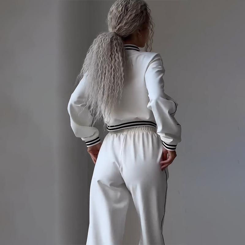 Cross-border women's clothing casual contrasting color short zipper cardigan trousers sports suit fashion jacket sweatpants suit