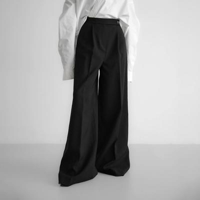 Women Minimalism Loose Straight Wide Leg Pants New Zipper High Waist Female Himple Pleated Casual Mopping Trousers Lady Business Fashion Trousers