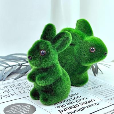 Artificial Moss Easter Bunny Ornament Realistic Flocking Green Rabbit Faux Greenery Home