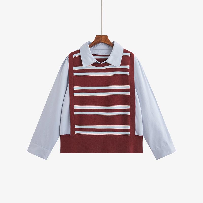 

Plus Size Women s Color Block Polo Neck Patchwork Sweater - Slimming Two-Piece Knitwear for Winter 2025 XXXL (180-220 lbs) вина червоного кольору