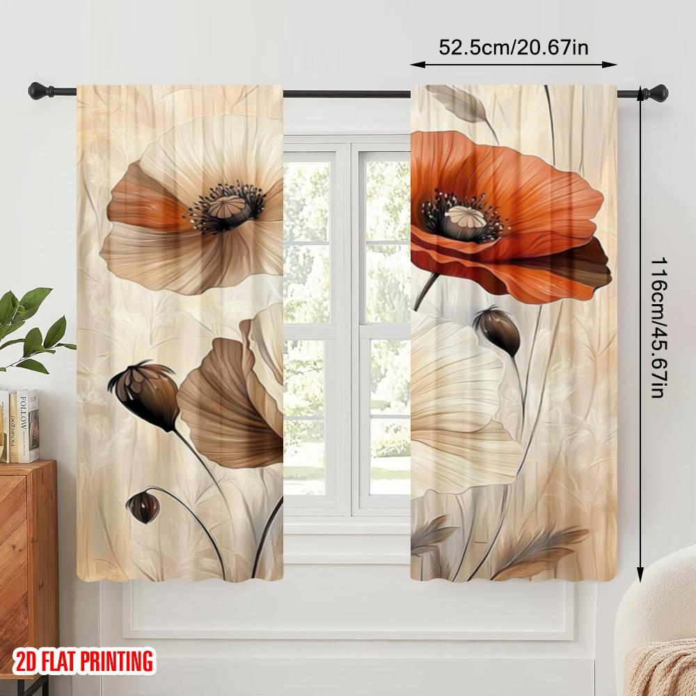 Set Of 2 Plane Printing Print Curtains Floral Elegance Versatile Durable Polyester Without Rod Festive Use Living Room Made Area Window Treatment