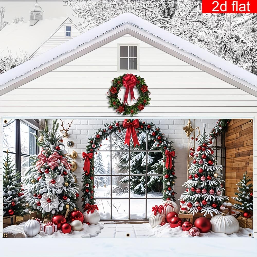 1 pieza de tela de fondo de pancarta navideña plana 2D, diseño de árbol de Navidad y regalo, decoración navideña, no requiere energía——sjs