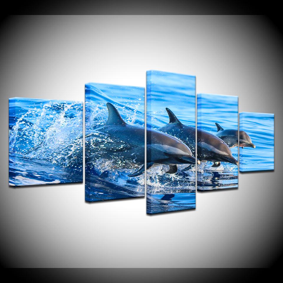 The underwater shark 5 piece Wall Artwork Wallpapers modern Modular Poster art Canvas painting for Living Room Home Decor