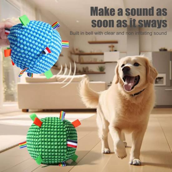 Psí zvuková míčová hračka pro štěňata s vestavěným zvonkem, kousací míč na házení a aportování pro výcvik psů, interaktivní hra, úleva od nudy