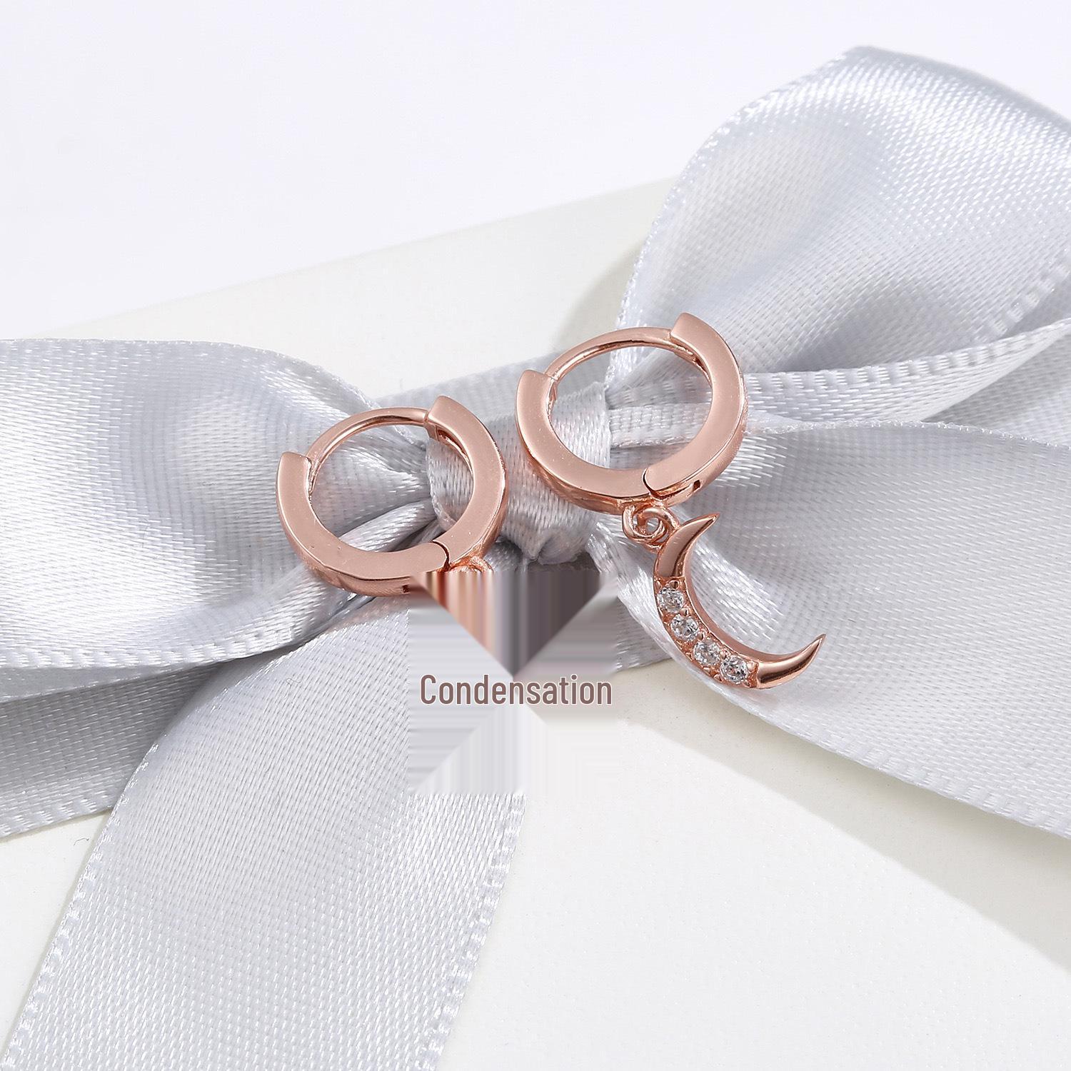 

Асиметричні сережки-пусети зі срібла 925 проби у формі зірки та місяця з кільцями, інкрустованими діамантами - Дизайн легкої розкоші рожевий колір золота