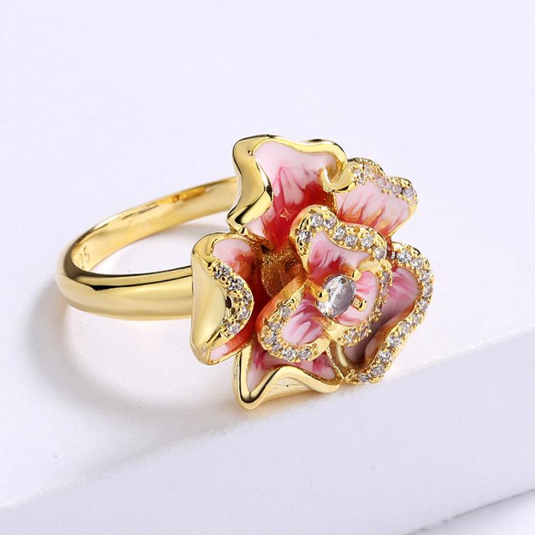 Jewelry Gold Pink Flower Zircon Flower Ring Bridal Jewelry